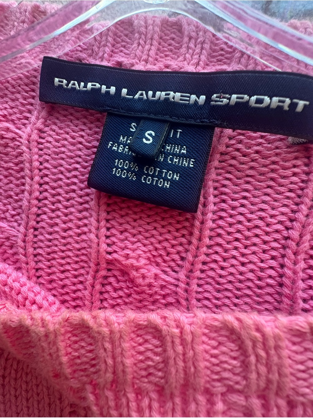 Ralph Lauren Sports Bright Pink Cable-Knit Crewneck Sweater Size S slimfit Cozy - Picture 8 of 9